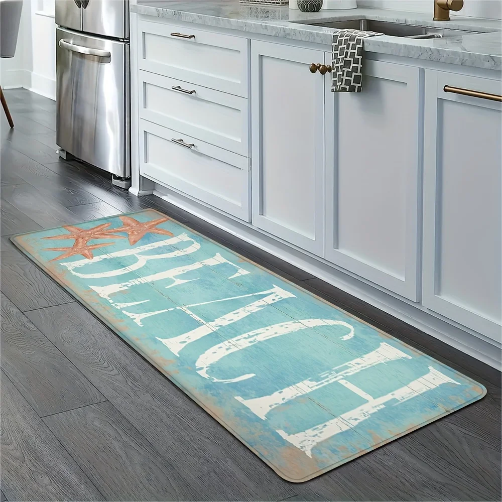 Living room, bedroom, bathroom, laundry room, office, and bedside accessories; blue wooden starfish-patterned kitchen mat