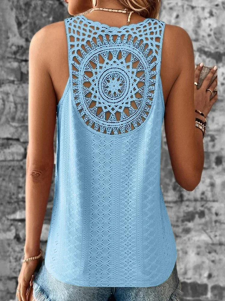 

Hot Selling Autumn Fashionable Women's New Style Back Hollow Lace Elegant V-neck Knitted Sleeveless Slimming Micro Elastic Top