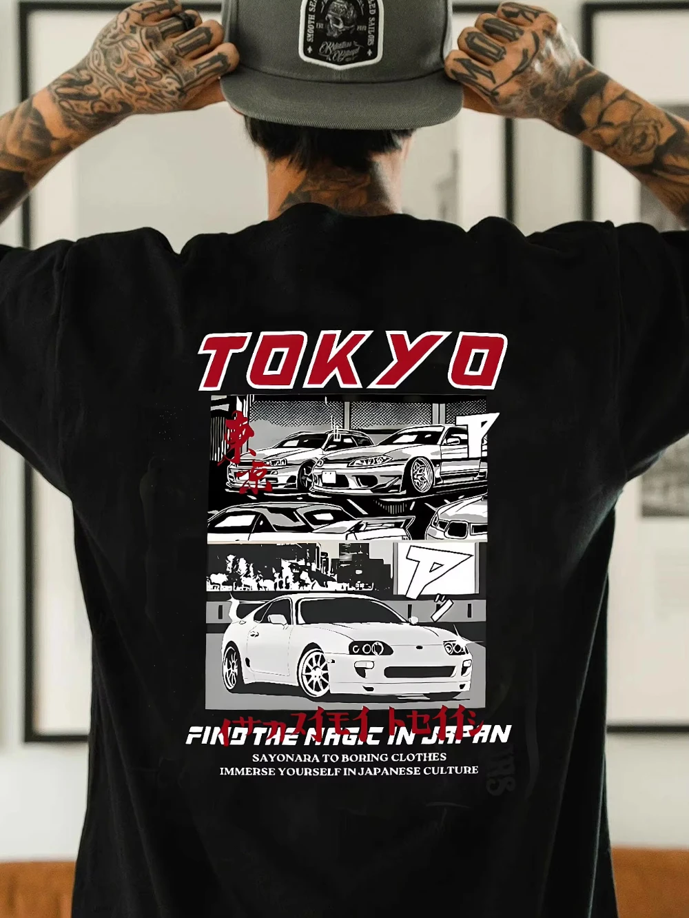 

2025 Summer fashion New Men's Tokyo Sports Car Graphic T-Shirt Loose Fit Round Neck Summer Casual Streetwear Outdoor Comfort Tee