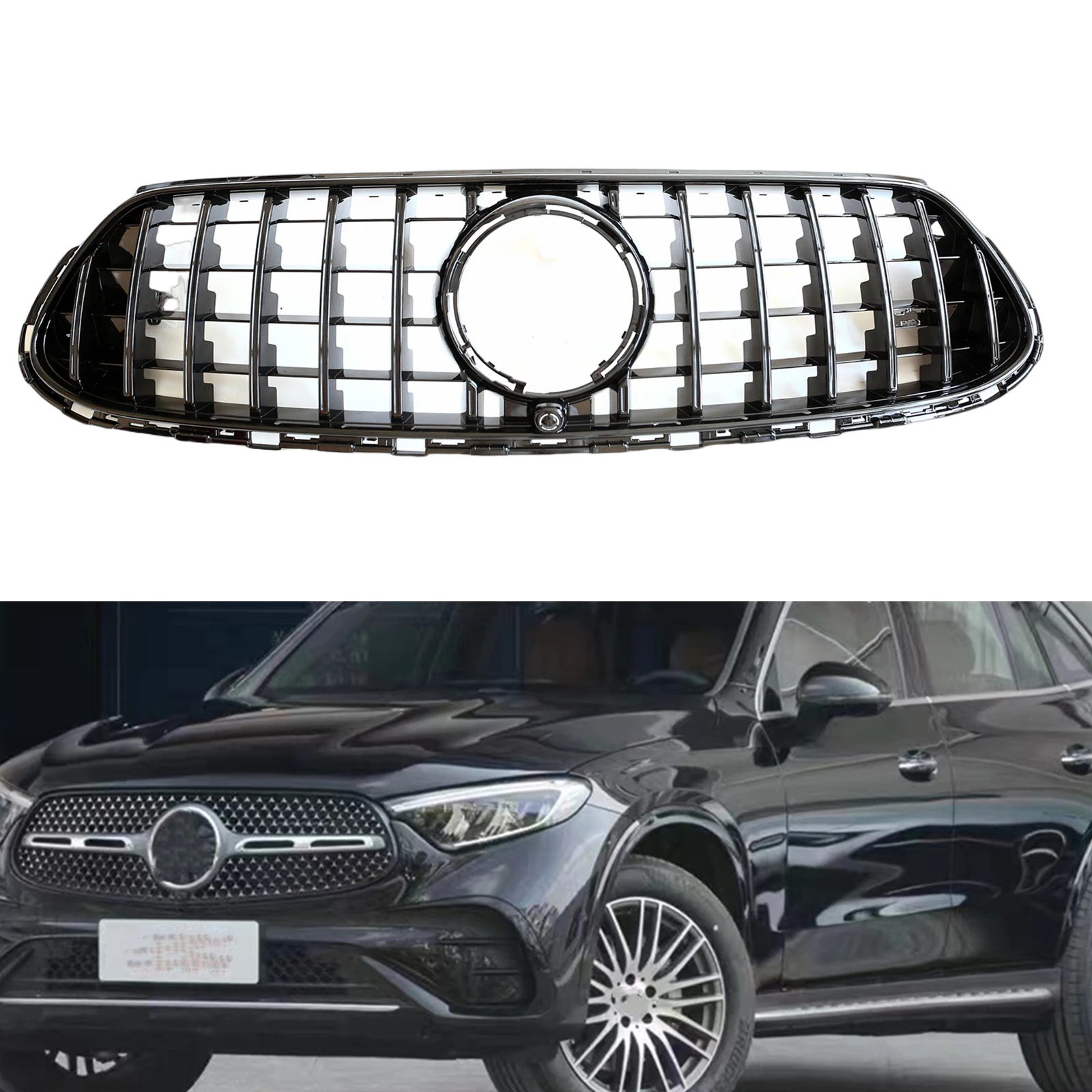 

For Mercedes Benz X254 GLC Class GLC200 GLC300 2023-2024 Sport Front Grille Racing Grills GT Style Upper Bumper Hood Mesh Grid