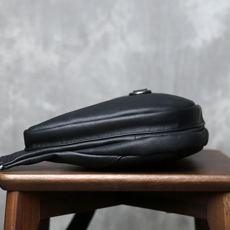 Men's Multi-Functional Top Grain Leather Chest Bag Spacious Durable Crossbody Shoulder Bag for Casual Daily Use