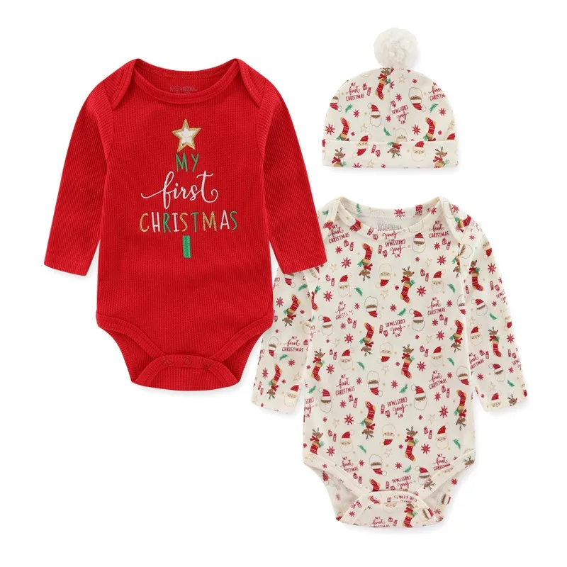 

Kiddiezoom Fashion Christmas Newborn Boy Girl Rompers Set Long Sleeves Infant Outfit Gifts