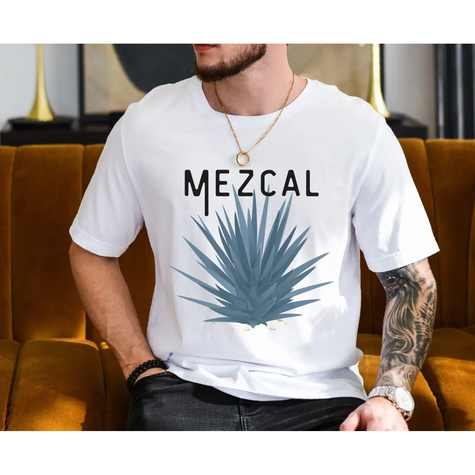 Men's Mezcal Agave Tequila T Shirt Bartending Mexican Bar Father's Day For Dad Lover vintage Washed graphic Breathable