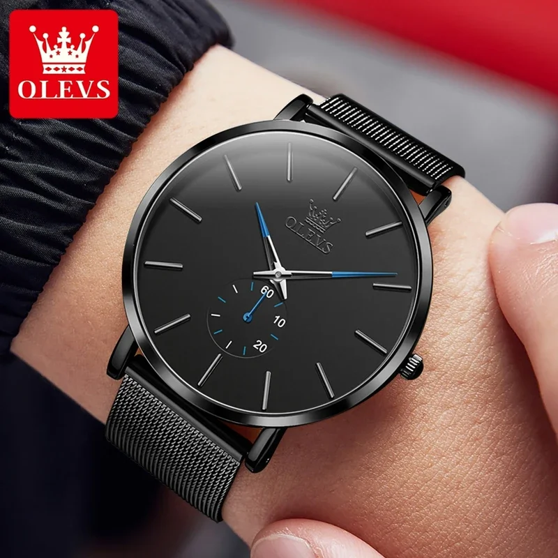 Olevs 9954 new fashion ultra thin quartz watch men stainless steel mesh strap warterproof simple mens watches Relogio Mascul