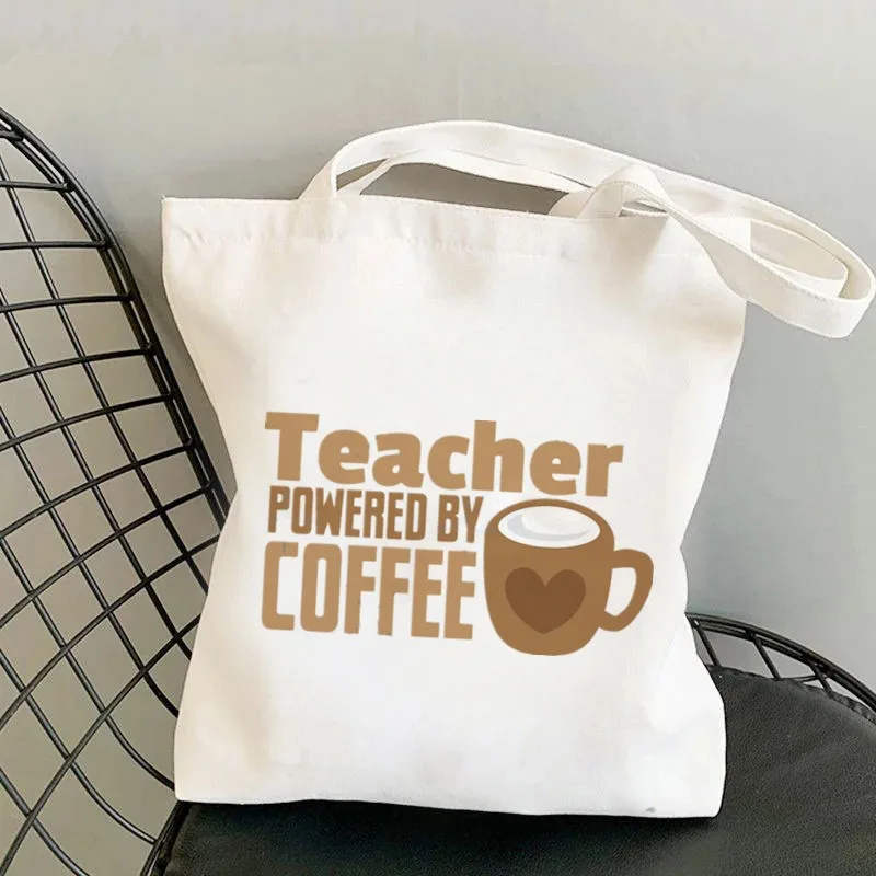

Teacher Themed Canvas Tote Bag Multiple Charming Teacher Related Print Shoulder Bag Large Capacity Handbag For School Office