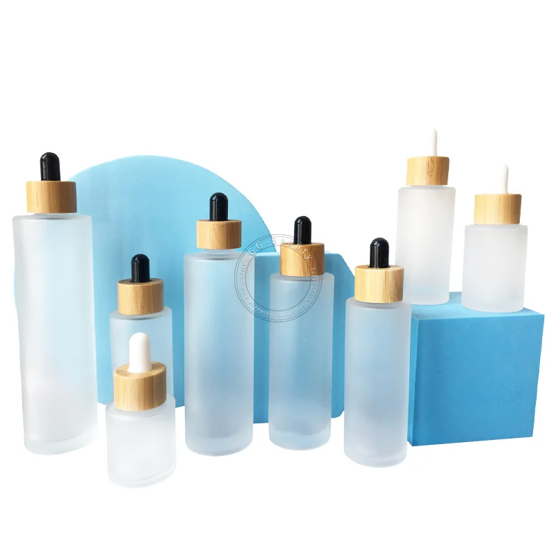 

20/30/60/80/100ML Frosted Clear Glass Serum Dropper Dispenser Bottles with Eco-friendly Bamboo Cap Perfume Essential Oil Pipette