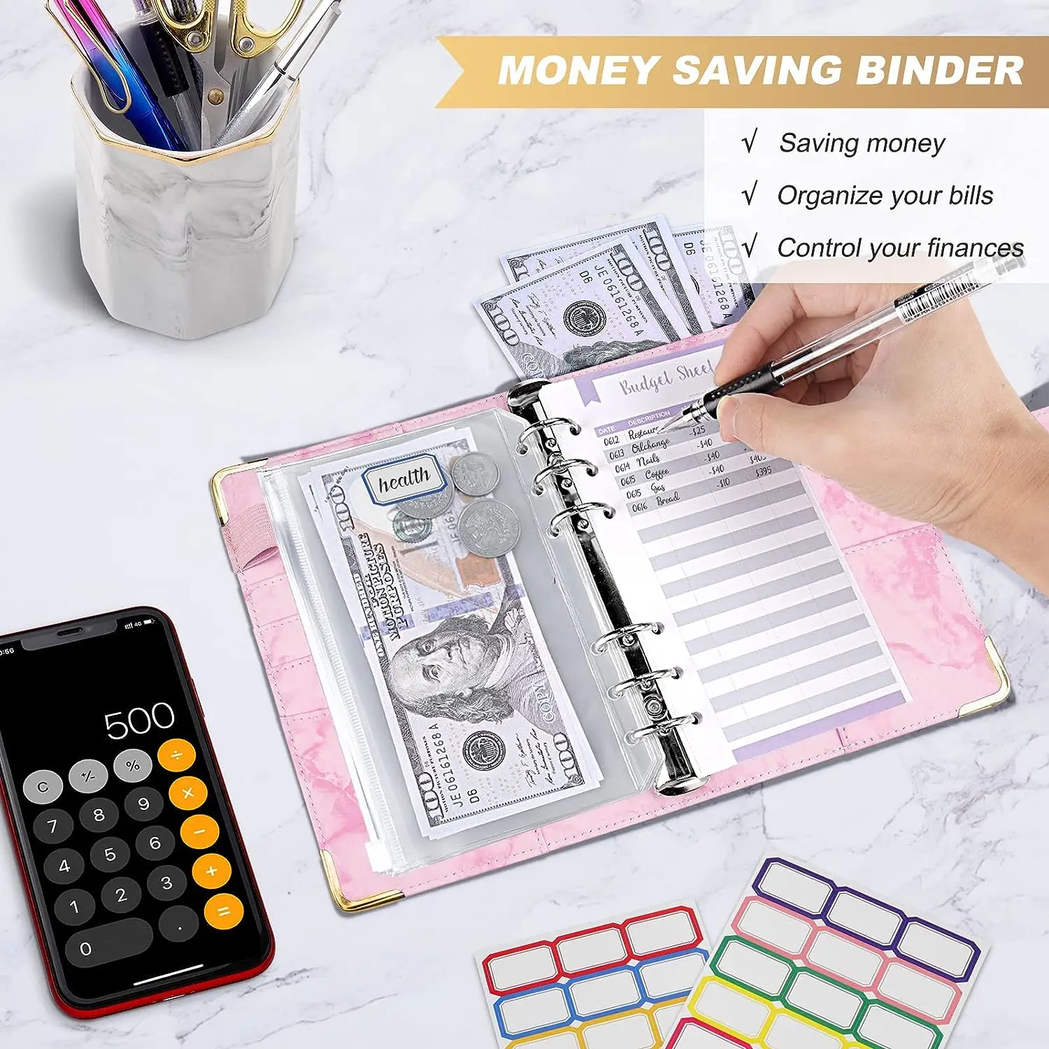 A6 Binder PU Leather Notebook Binder Refillable 6 Rings Binder Cover Loose Leaf Personal Planner with Magnetic Buckle Closure
