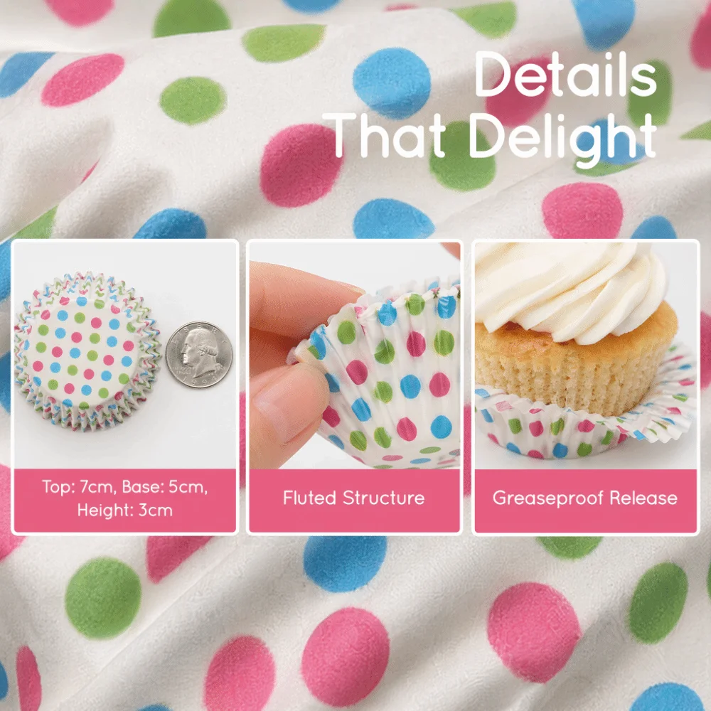 100pcs Multipurpose Paper Dot Cake Cups Oil Proof Easy Release Baking Cups Heat Resistant Polka Dot Cupcake Liners Cake Baking