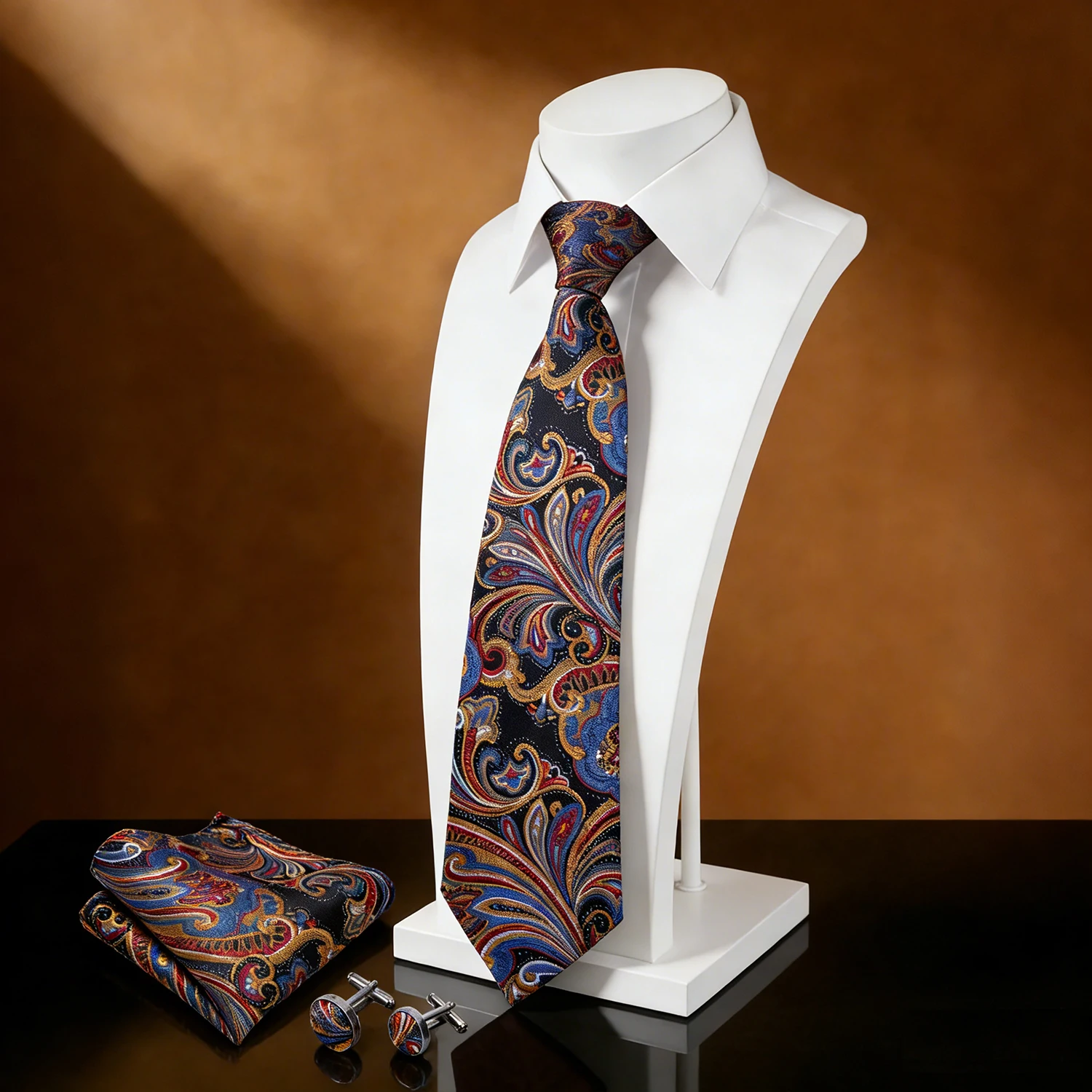 Fashion Jacquard Men Tie Pocket Square Cufflinks Set Woven Colorful Floral Waves Necktie For Wedding Business Party Accessories
