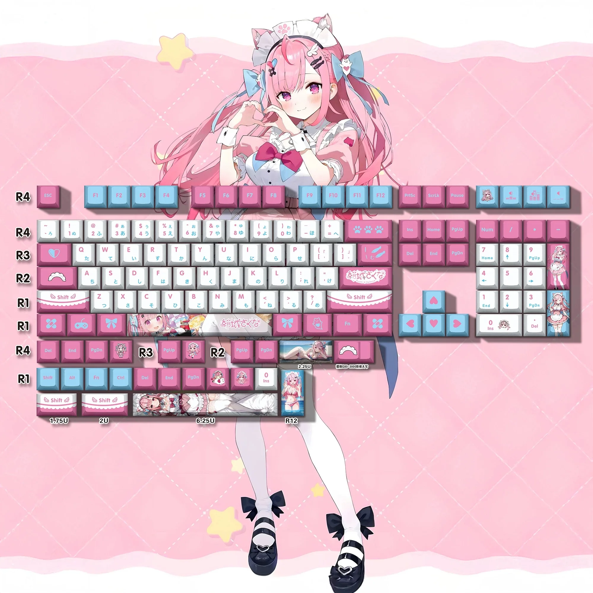 Cute Keycaps Sakun Anime Hololive Vtuber Key Cover PBT DYE Sublimation Cherry MX Axis Switch Keycap for Mechanical Keyboard