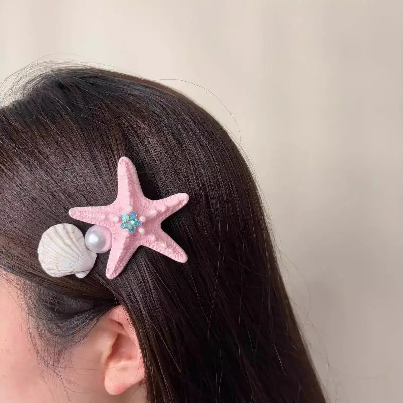 Süße Haarspange mit Simuliertem Seestern und Perlen, Ozean-Thema Seitenclip, Bunter Niedlicher Haarschmuck für Frauen und Mädchen, Schmuckgeschenk – Detail 4