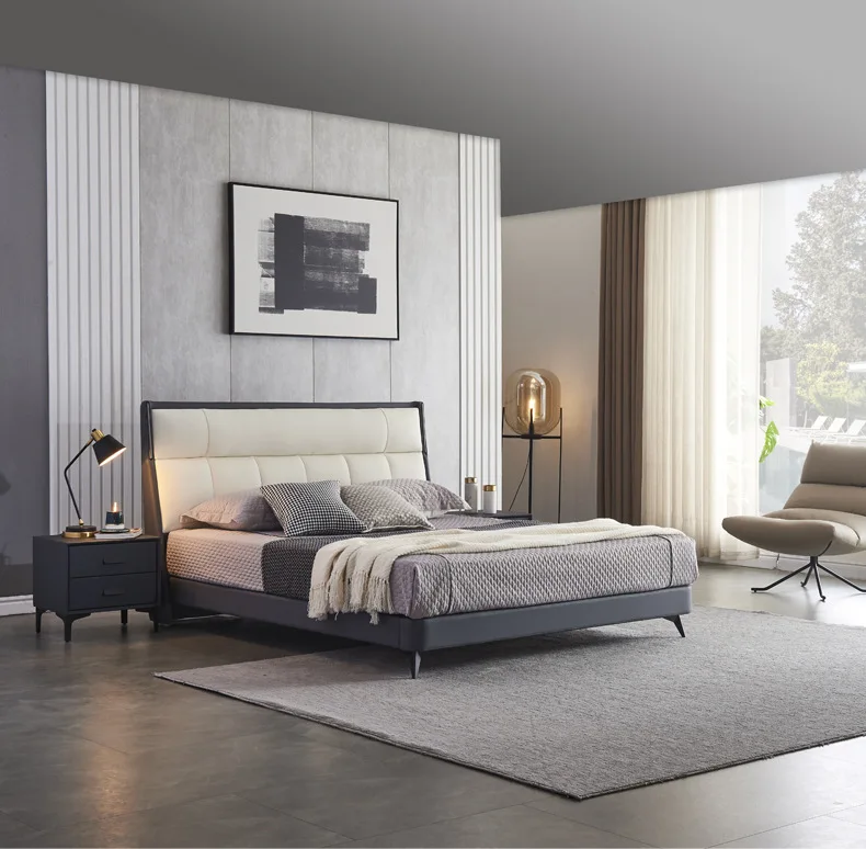 %s Leather Light Luxury Modern Double Bed 1.8 Meters Master Bedroom king Bed Soft Package Bed Luxury Furniture Bedroom