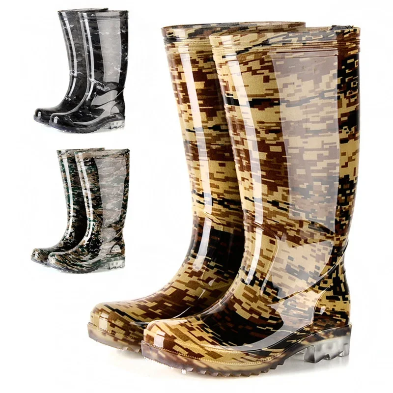 Men\'s Rain Boots Mid-tube Rain Boots Camouflage  Color Water Shoes Water Boots PVC New Material Rubber Shoes Work Shoes