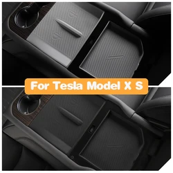 For Tesla Model X S Central Control Storage Box Silicone Cushion Waterproof Tissue Storage Box Pad Car Interior Accessories 2023