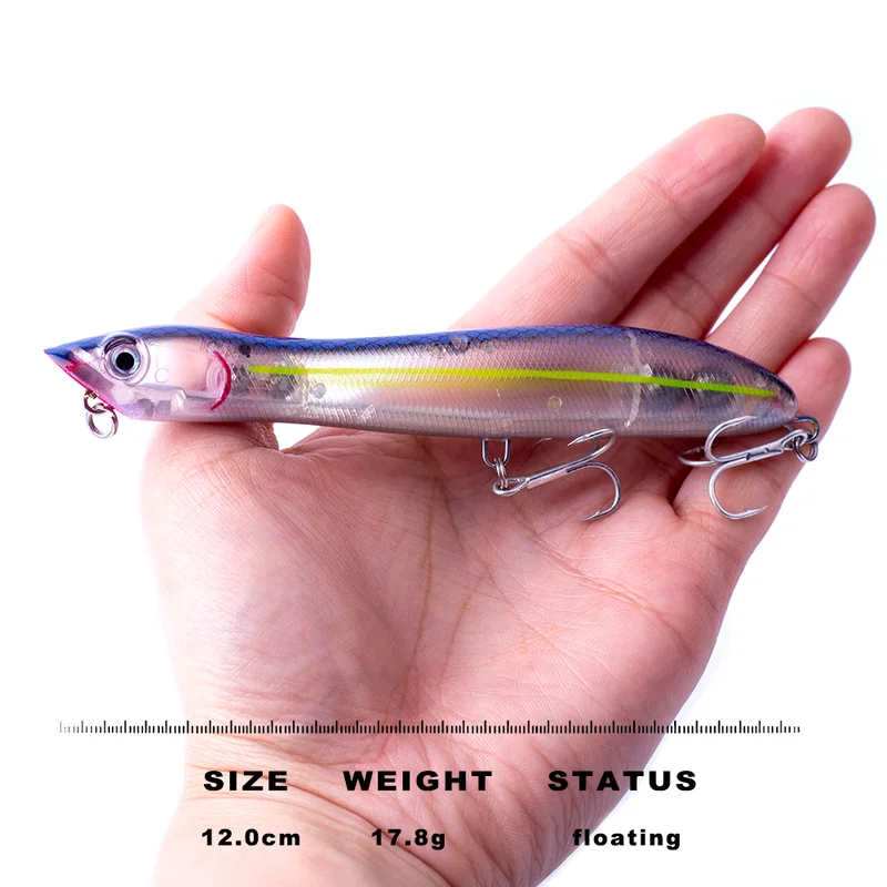 Hard Plastic Popper Fishing Lures 12cm 17.8g Float Snakehead Topwater Popper Bait Walk the Dog Rattle Wobble Bass Lure