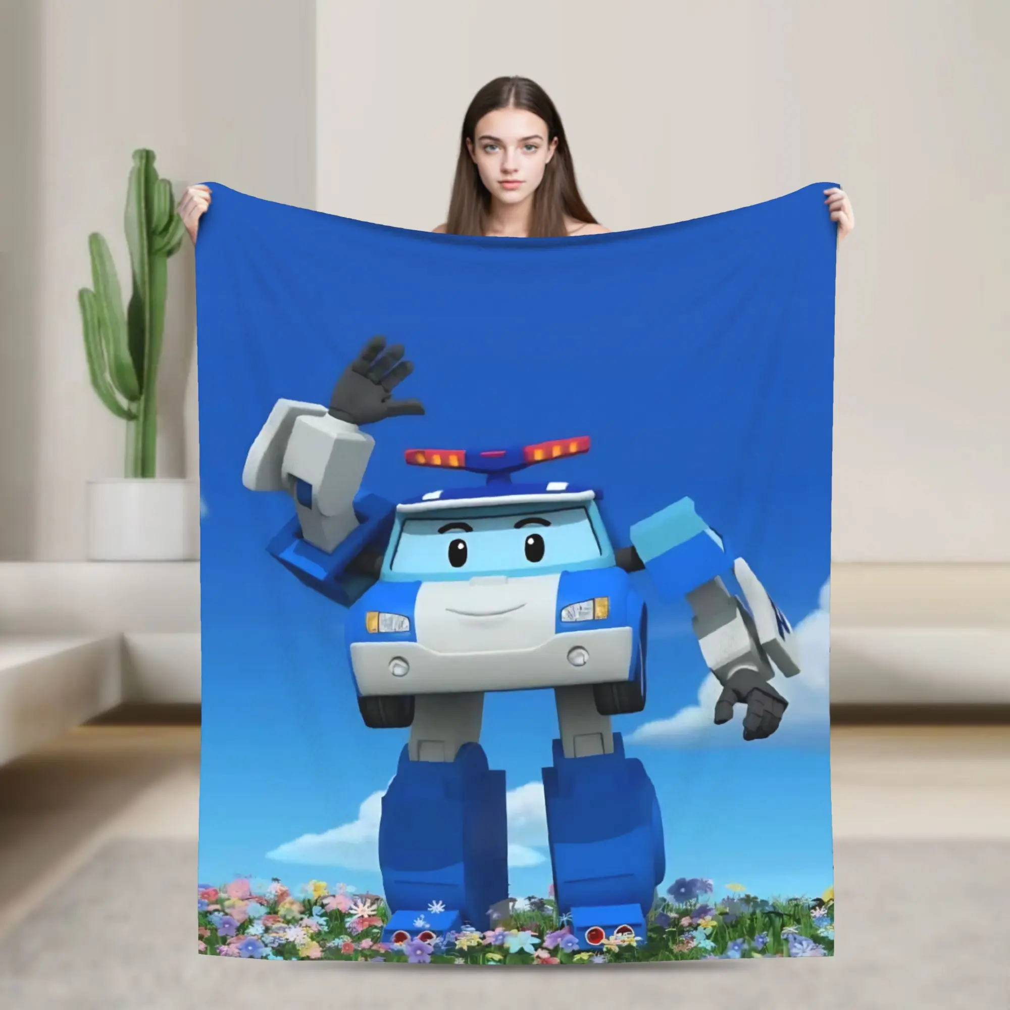 R-Robocars P-Polis Blanket Flannel Spring/Autumn Poli  Multi-function Super Soft Throw Blankets for Home Car Bedspreads
