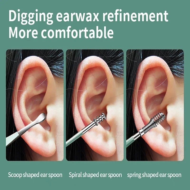 6Pcs for Adults Kids Ear Cleaner Wax Removal Tool Kit Stainless Steel Reusable Ear Pick Set Health Care Cleaning Ear Kit