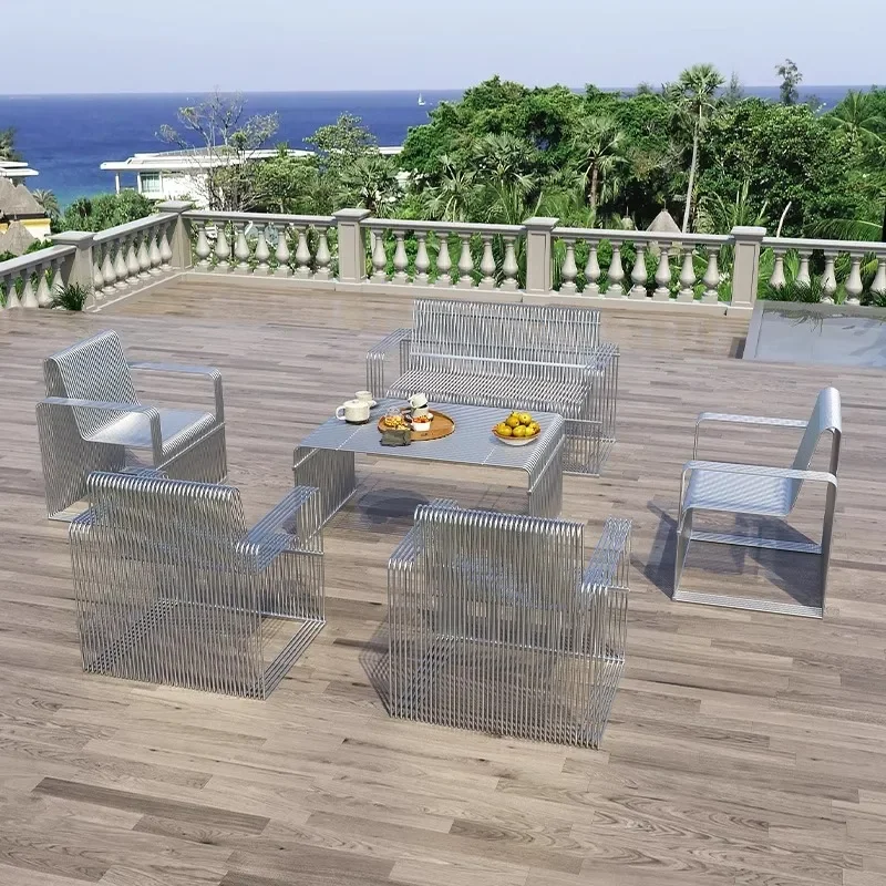 Modern Stainless Steel Sofa Table Set for Cafe Home Indoor Outdoor Use Simple Multi Purpose Furniture