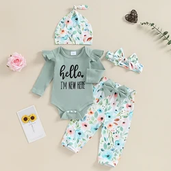 Baby Girl Clothes Newborn Baby Girl Coming Home Outfit  0 3 6 Months Letter Print Rib Knit  Romper Top Floral Shorts