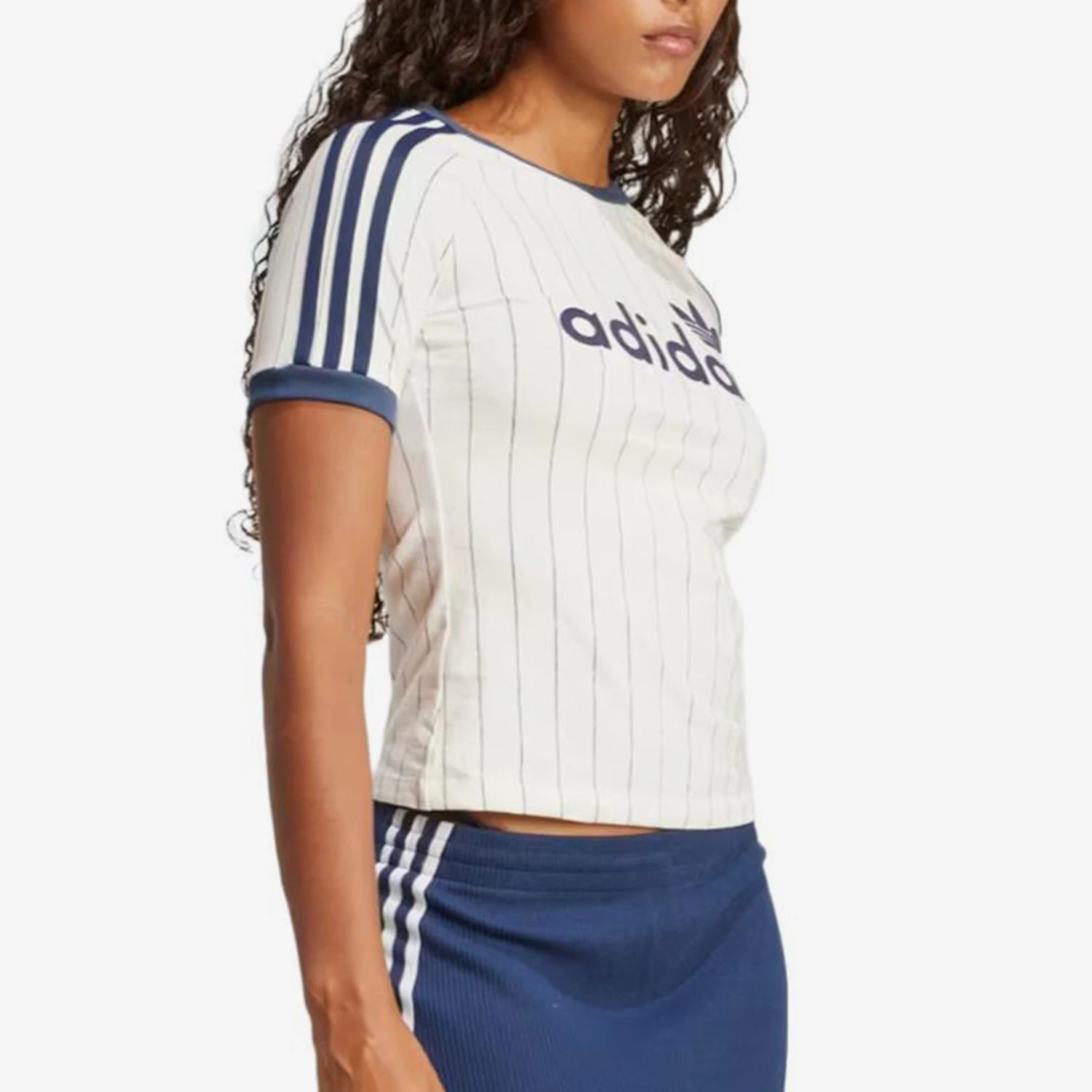 Adidas genuine clover men's beige striped linear logo short sleeved shirt JC7705
