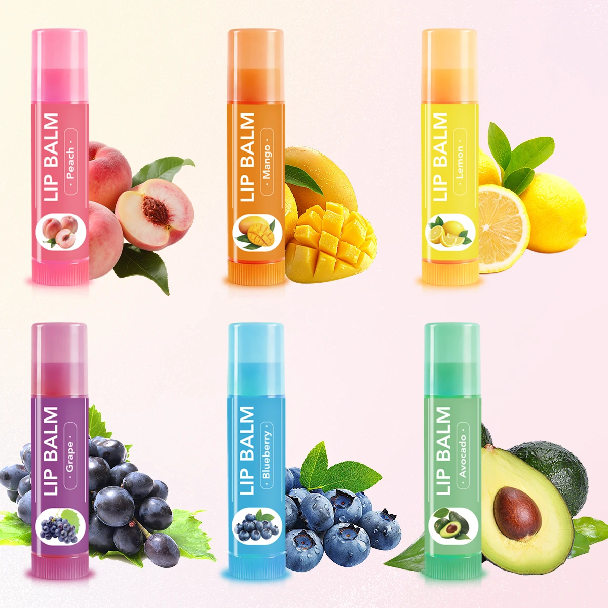Conjunto de bálsamo labial de frutas fofo de 6 peças, presentes de aniversário de Natal para meninas e amigos