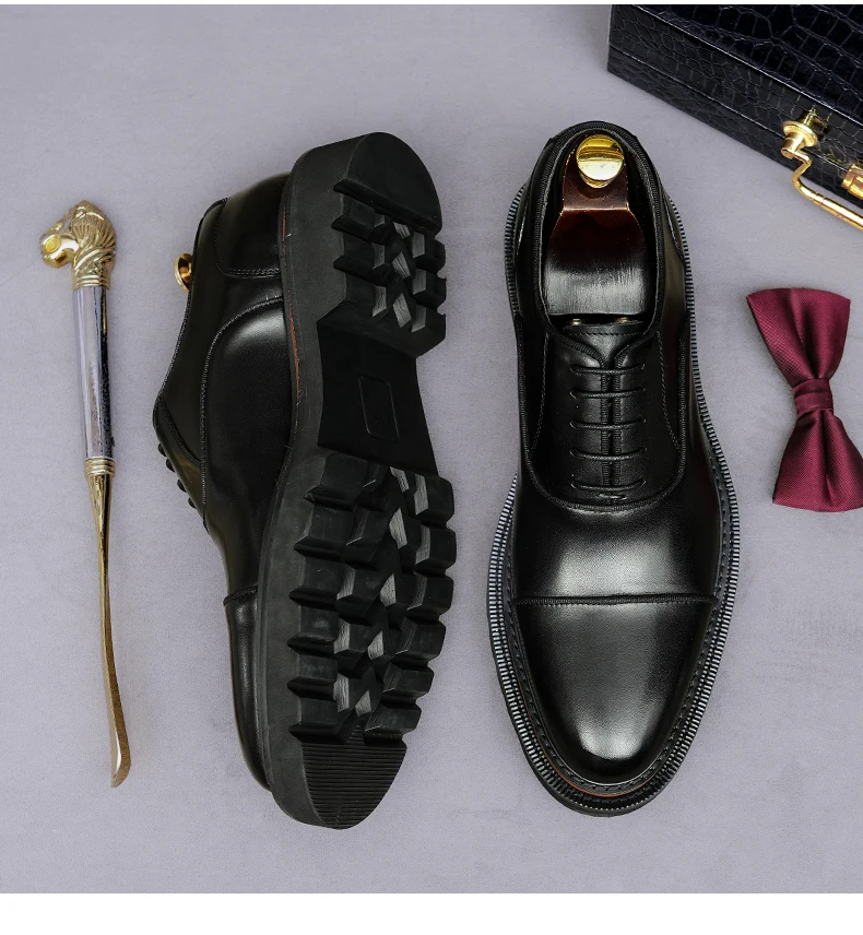 Men's Top Layer Cowhide Three Joint Polished Leather Oxford Shoes Business Wedding Formal Dress Shoes