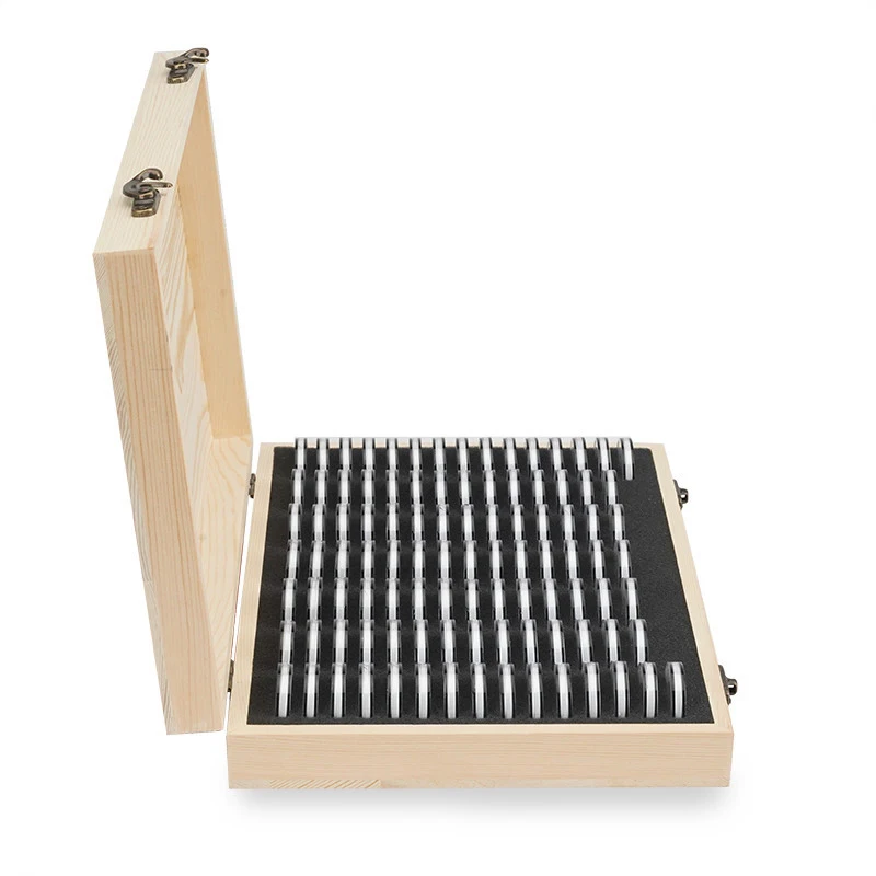 F-T Wooden Coins Display Storage Box Case+100 Grids Round Slab For Certified Coin Handcrafted With Premium Pine Wood Durable And