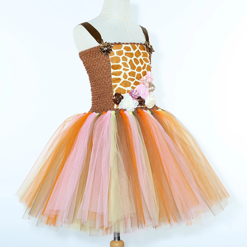 Giraffe Tutu Dress Costume Kids Halloween Jungle Party Animal Dress Up Toddler Girls Flowers Tulle Dress Safari Birthday Outfits - view 6