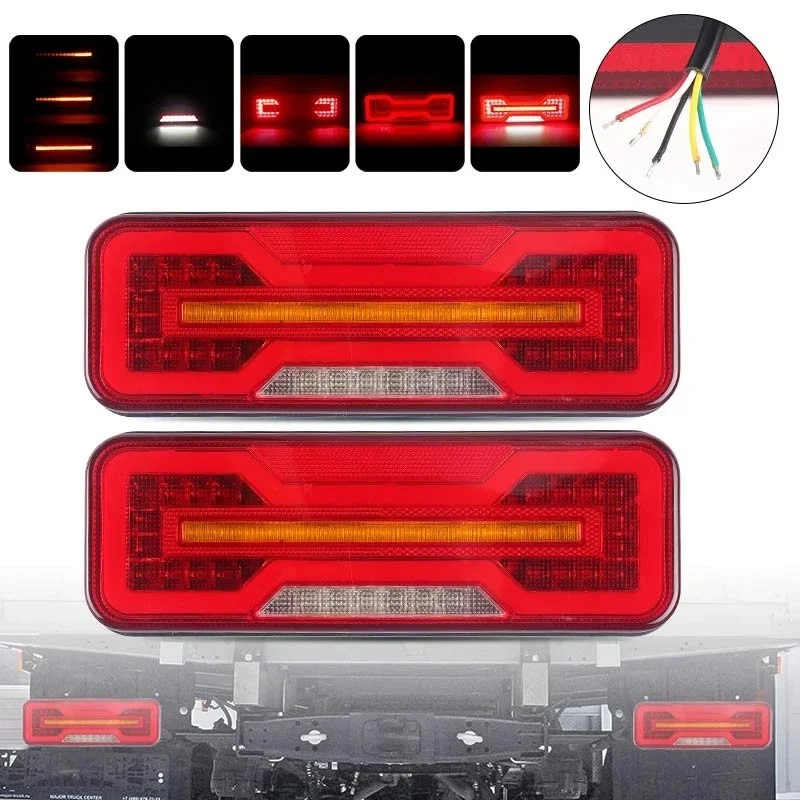 2pcs Car LED Rear Brake Tail Light Dynamic Indicator 12V 24V 5lines For Truck Trailer Car Accessories