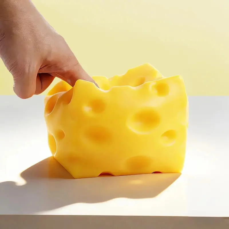 Stretchy & Squish Cheese Squishy Ball - Squeeze Stress Ball with Fun Holes, Instant Stress Relief Sensory Toy, Great Gift Idea
