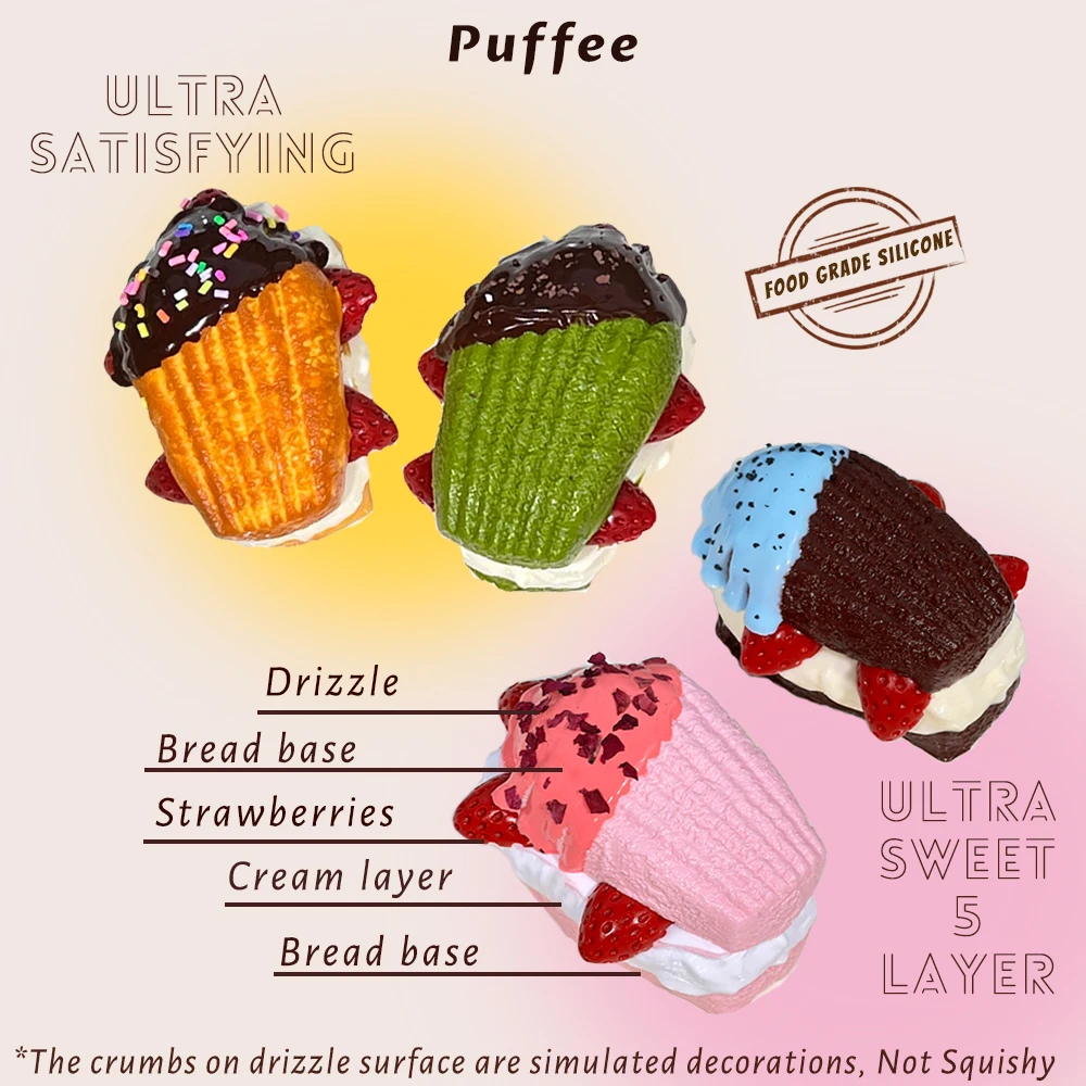 Madeleine Silikonowa zabawka Squishy klasy spożywczej, ręcznie robiona Taba Squishy, ​​kremowy miękki klej, zabawka do ściskania o powolnym powracaniu do kształtu, truskawka