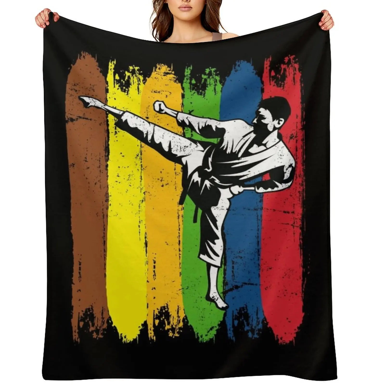 Karate fighter karate Throw Blanket wednesday Retros warm for winter Plaid on the sofa Camping Hairys Blankets