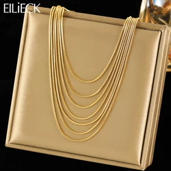 EILIECK 316L Stainless Steel Metal Multilayer Chain Necklace For Women Fashion Gold Color Waterproof Neck Chain Jewelry Gift