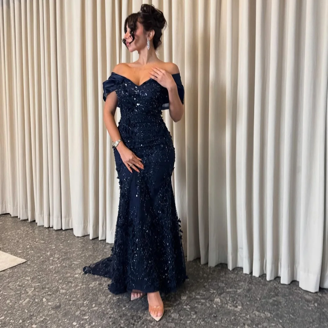 Amanda Customized Gray Beaded Sequins Prom Dress Off The Shoulder vestidos de noche  Floor-Length Formal Evening 2025