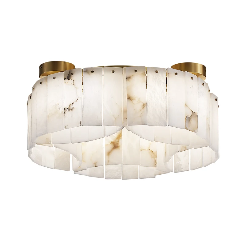 

2024 Stone Ceiling Lamps Gold Lampara De Techo Led Luxury Natural Marble Lighting Bedroom Decor Copper Lamps