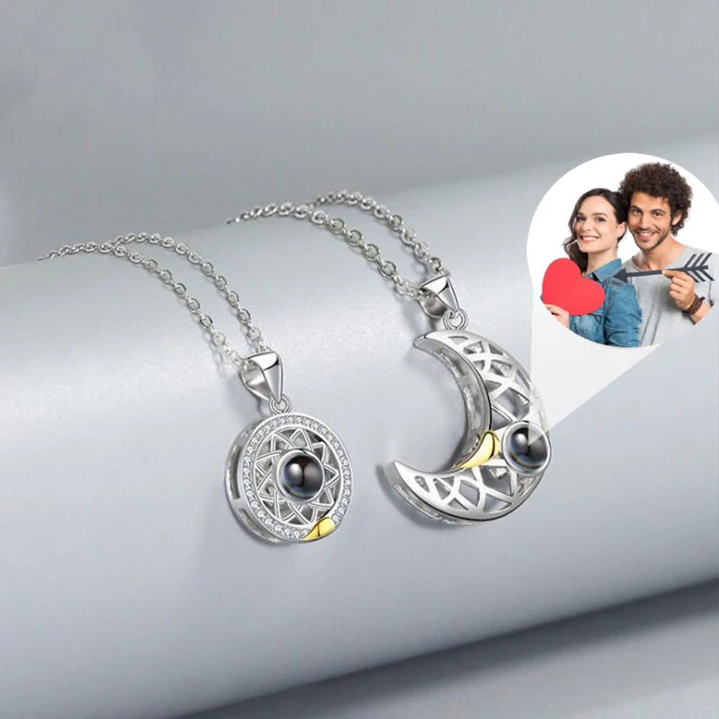 

Custom Projection Photo Neckalce For Women Magnetic Couple Sun and Moon Necklaces Stainless Steel I Love You Valentine's Jewelry