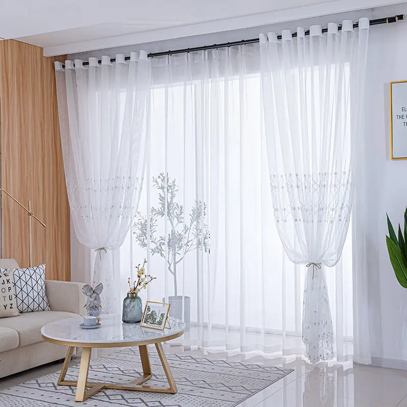 Embroidered Window Screens Bedroom Living Room Balcony Bay Window Curtains Solid White Tulle Modern Organza Curtain Home Decor