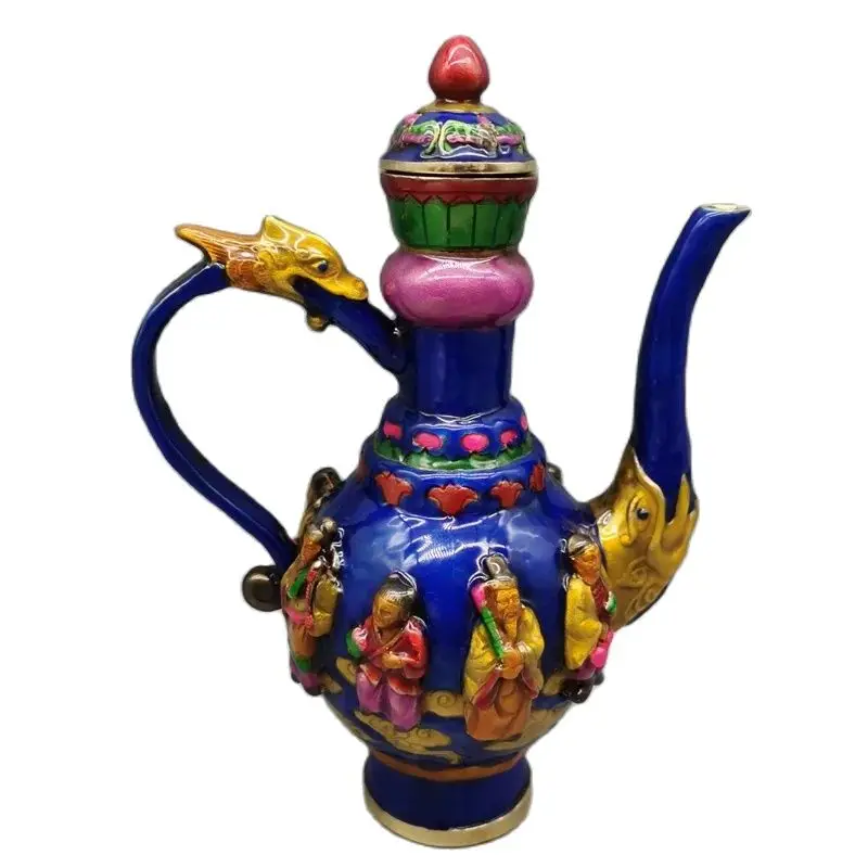 

Chinese Treasure Old Collection Pure Copper Cloisonne Eight Immortals Wine Pot