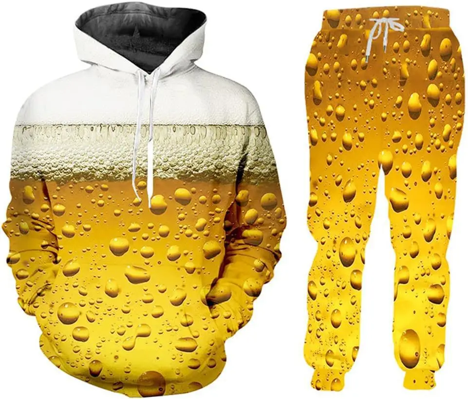 Funny Beer 3D Print Hoodie Pant Sets Men's Streetwear Sweatshirts Hoodies Sweatpants Two Piece Suits Tracksuit Men Clothing