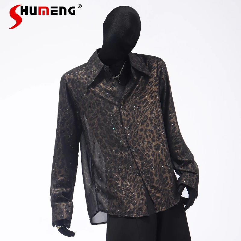 

Men's High-end Niche Design Leopard Print Shirts Men's 2025 Summer New Handsome Long-sleeve Trendy Shirt Men's Breathable Tops