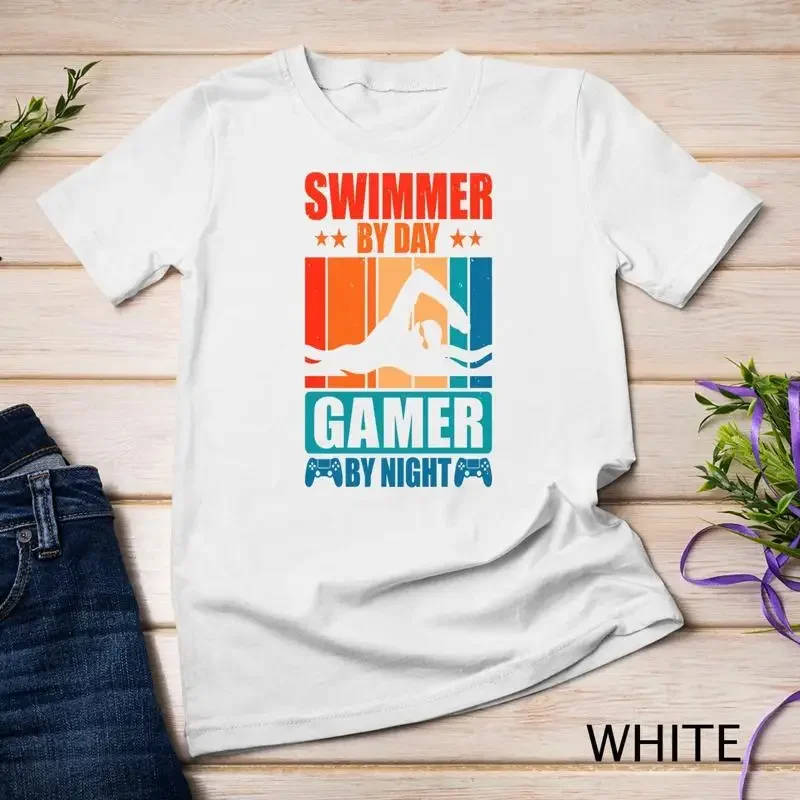 Swimmer By Day Gamer By Night Video Game Lovers Swimming Unisex T shirt
