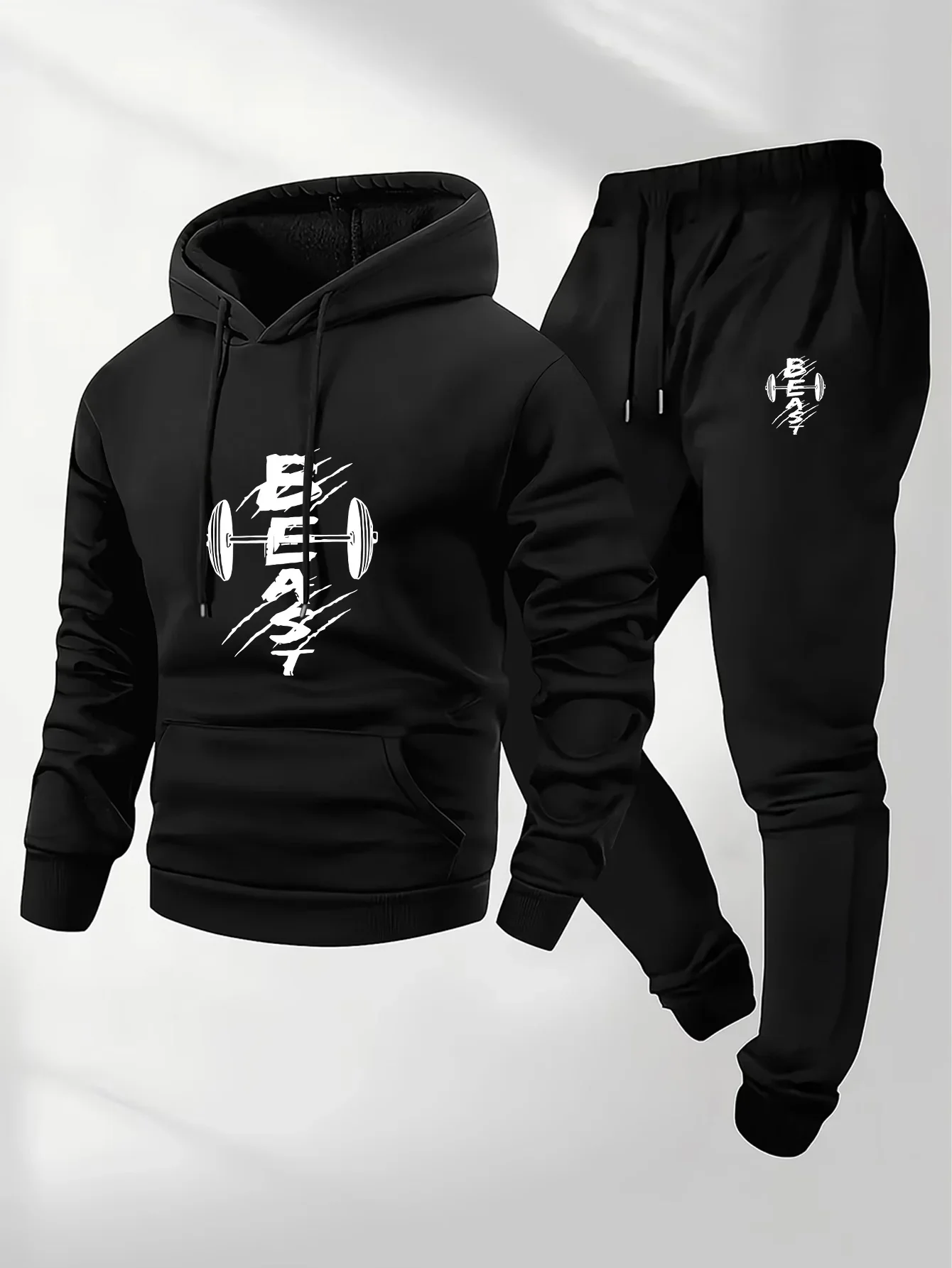 2026 Autumn Winter Printed Creative Letter Men's Long Sleeved Round Neck Comfortable Sweatshirt Casual Clothing Suit