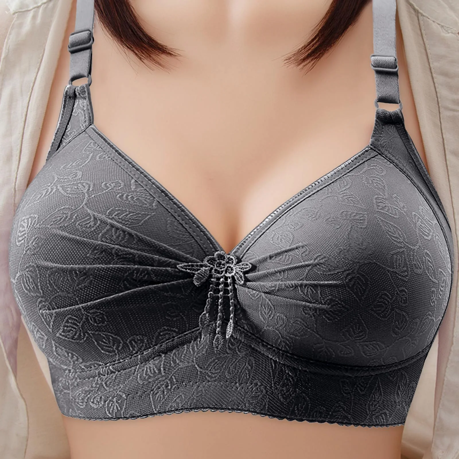 Women'S Adjustable Plus Size Bra Sports Front Closure Extra Elastic Breathable Push Up Trim Bra Seamless Underwear Lingerie