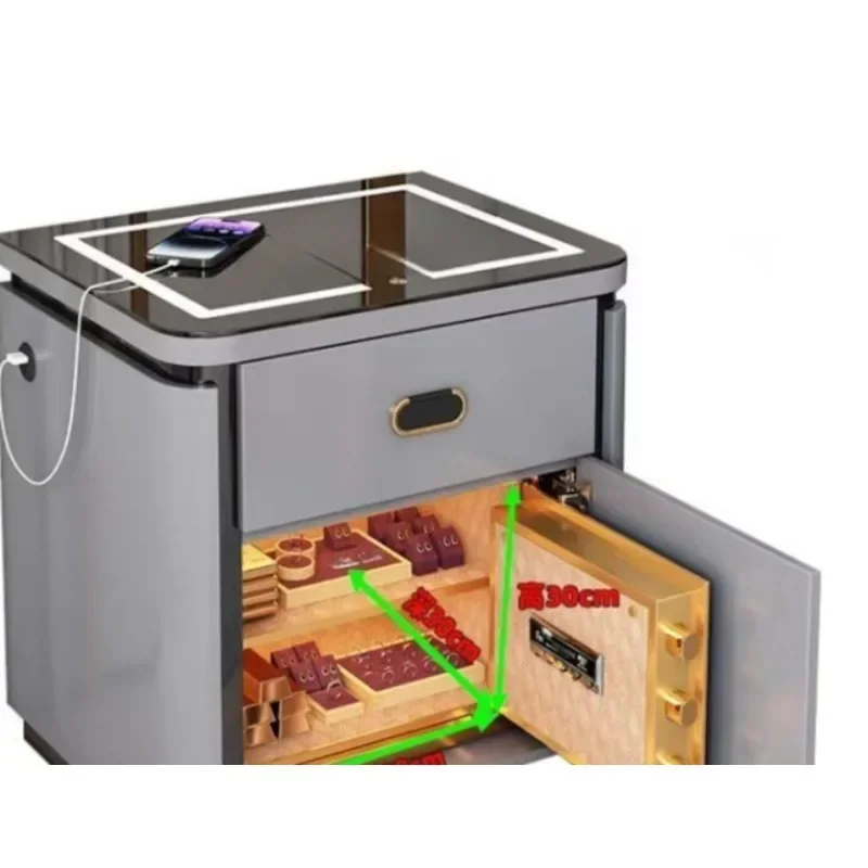 Safe, smart bedside table with insurance wireless charging hidden