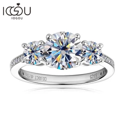 IOGOU Luxury Three Stone Engagement Wedding Ring 925 Sterling Silver D3.0CT D Color Moissanite Rings Women Jewelry GRA Certified