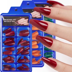100Pcs Press On Nails Long Coffin Full Cover False Nails Red/Purple/Pink Acrylic Nail Tips Wearable Nail Extension Manicure Tool