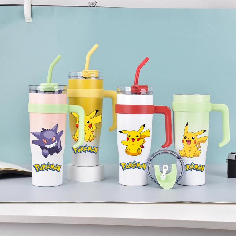 

Pokemom Internet pikachu Celebrity Big Mac 40oz Ice Stainless Steel Thermos Cup Straw Large Capacity Water Cup