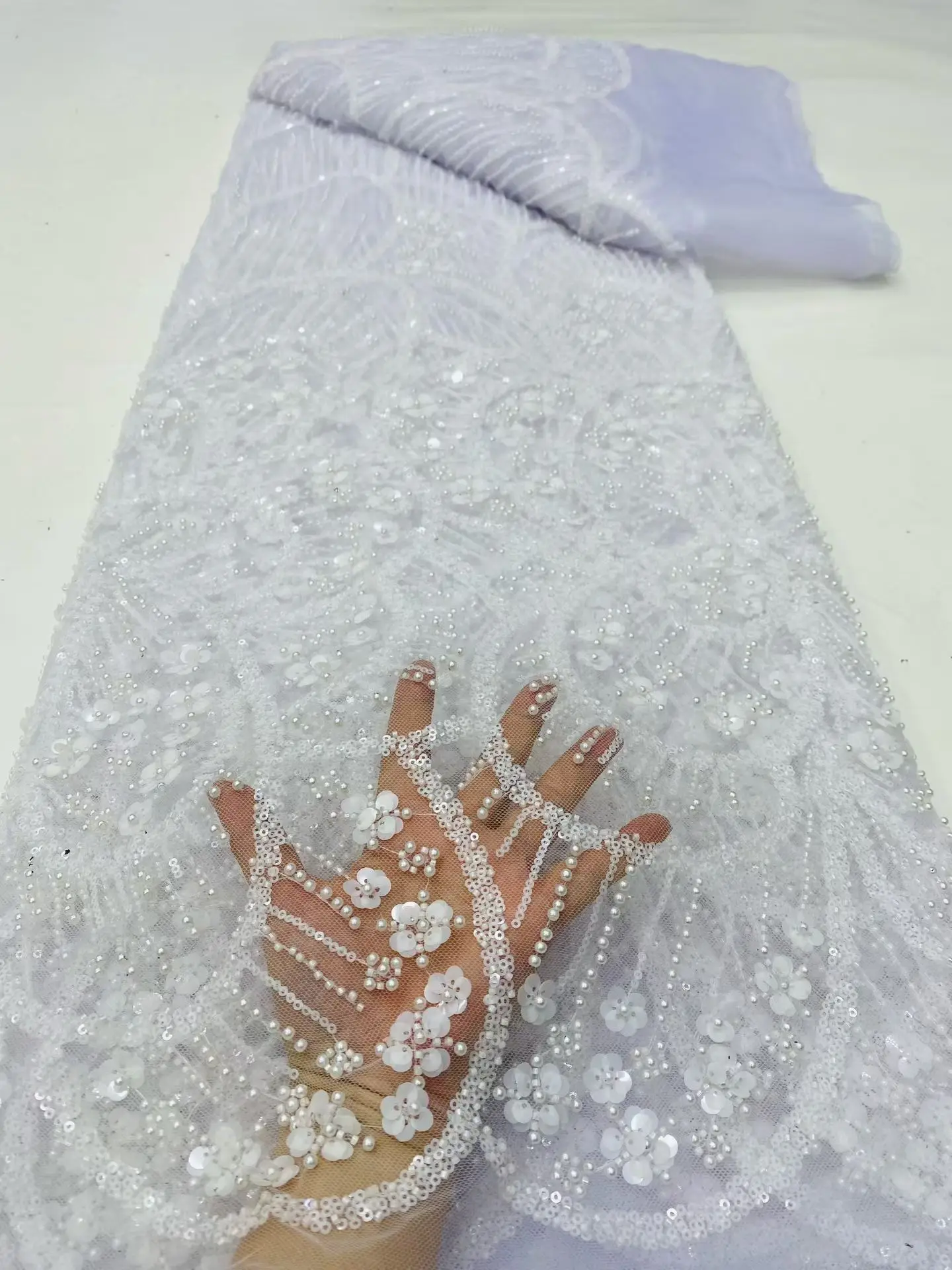

2026 High Quality African Nigerian Lace Fabric Embroidery Tulle Pure Wedding Party Dress Guipure Sequins For Net Cloth 5 yards