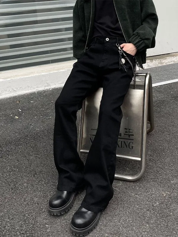 

American High Street Vibe Men's Pure Bla Flared Jeans CleanFit High Waist Straight Leg Slimming Knife Pants Long Trousers