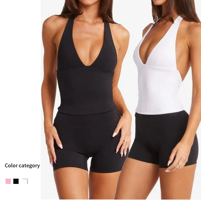 

Женский спортивный бюстгальтер для йоги с бретелькой на шее - встроенная мягкая майка с v-образным вырезом для тренировок, велосипедные леггинсы, шорты для фитнеса для спортзала/бега